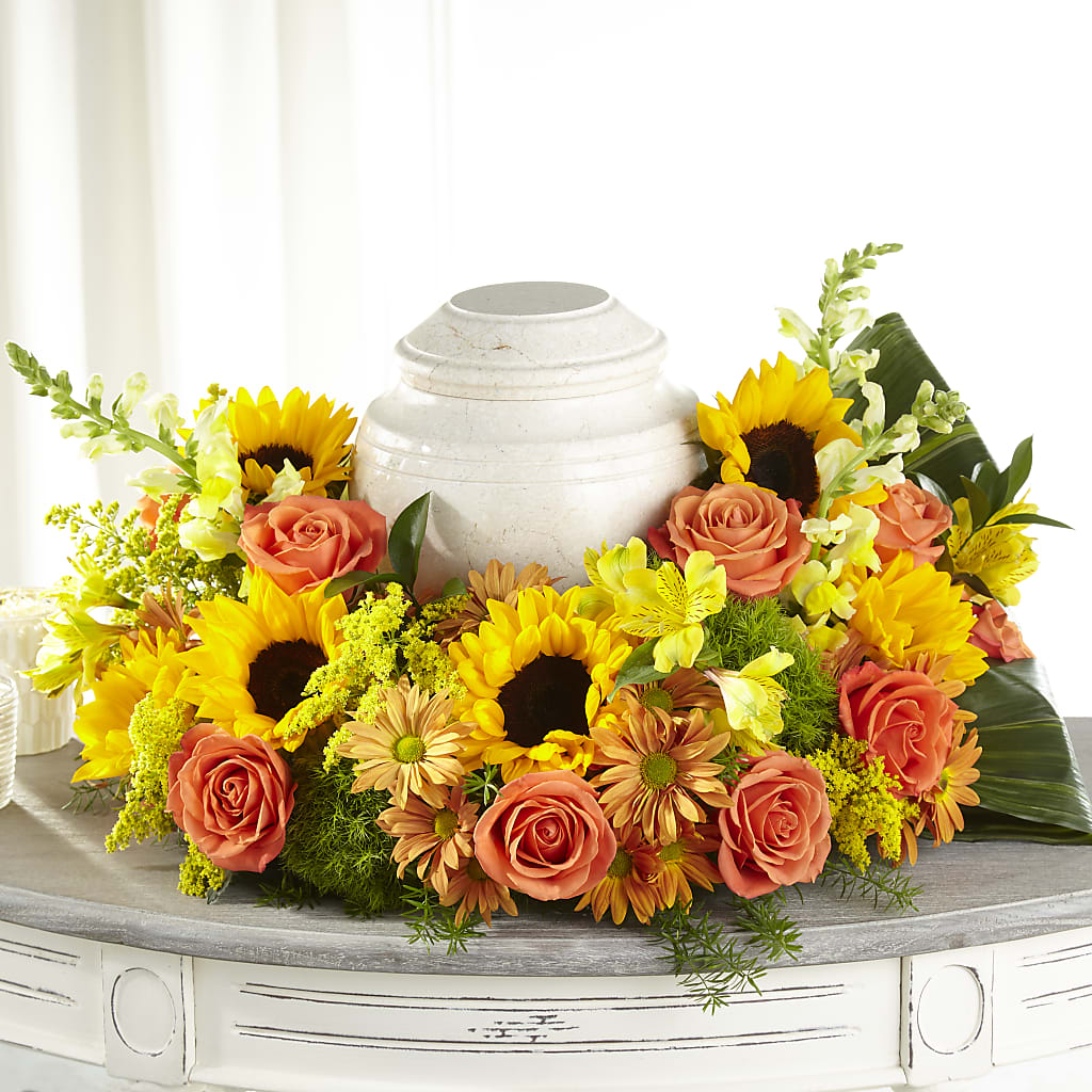 Faithful Sunflower Cremation Adornment – Visalia Flower Shop, Visalia CA