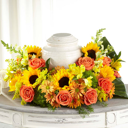 Faithful Sunflower Cremation Adornment –  Visalia Flower Shop, Visalia CA