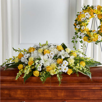 Golden Harmony Casket Spray –  Visalia Flower Shop, Visalia CA
